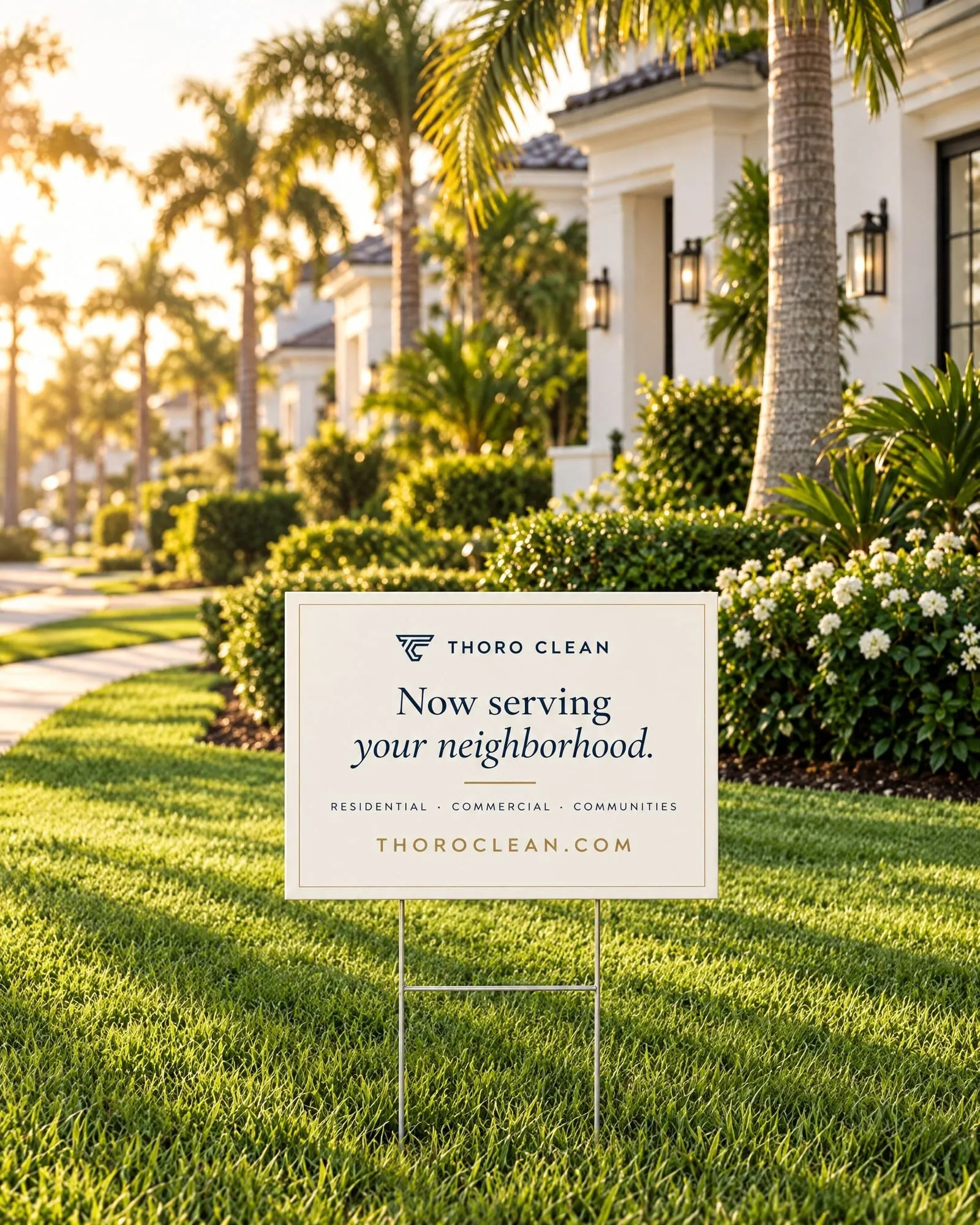 Thoro Clean yard sign on the lawn of a neighborhood home